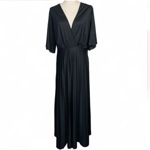 ASOS Plus Size 18 US  Long Black Dress Surplice Neck Pleated Flared Skirt